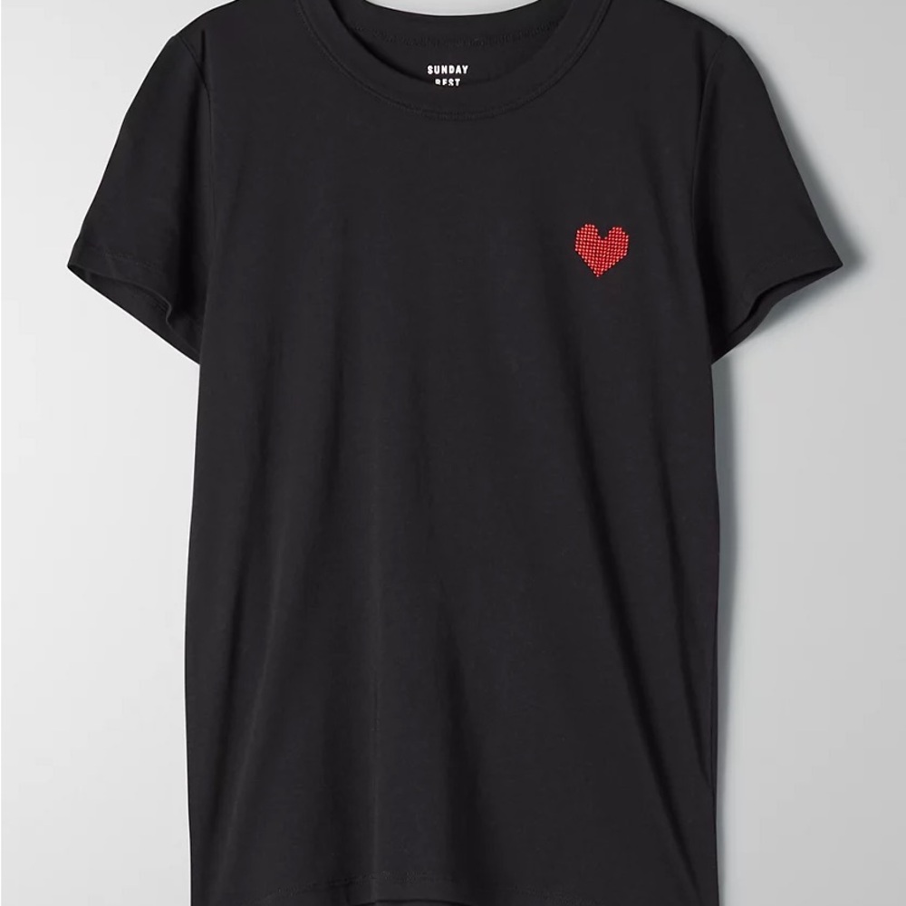 Sunday Best Black Tshirt with Embroidered Red Heart Detail